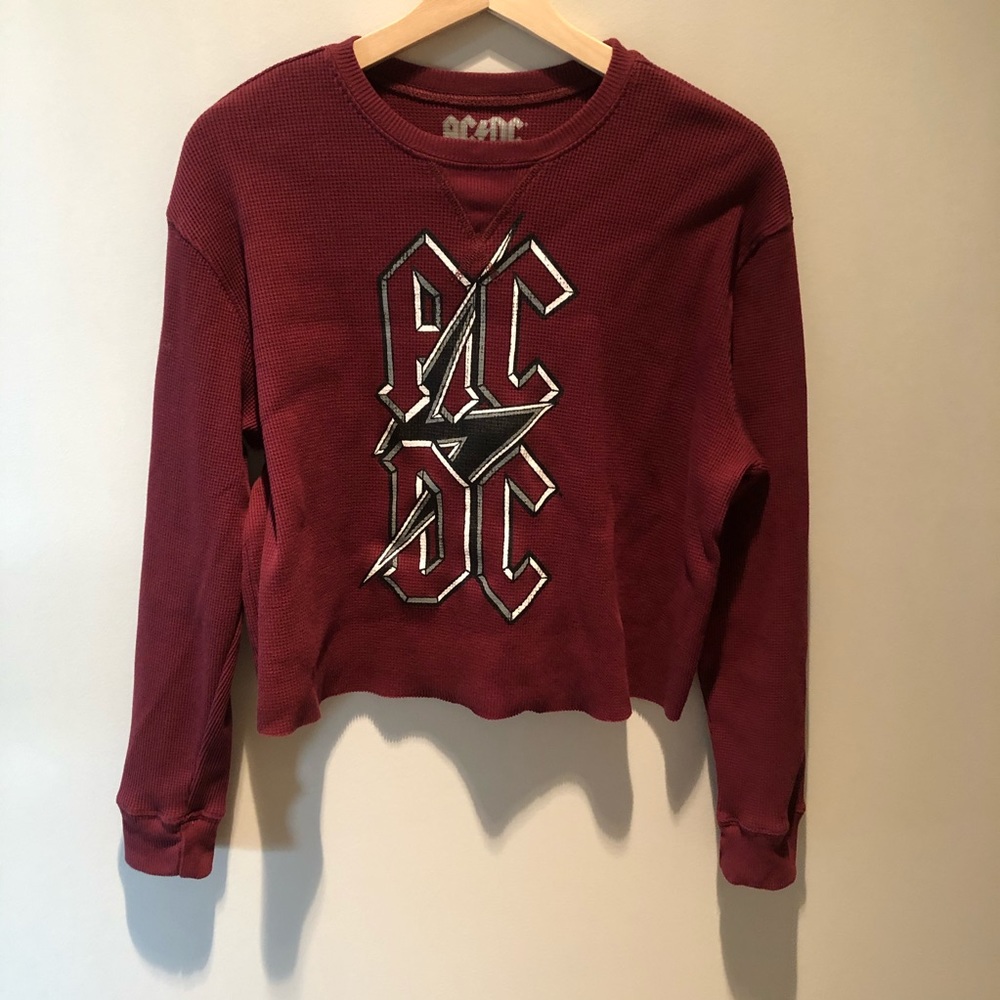 AC/DC waffle sweater sweatshirt in maroon